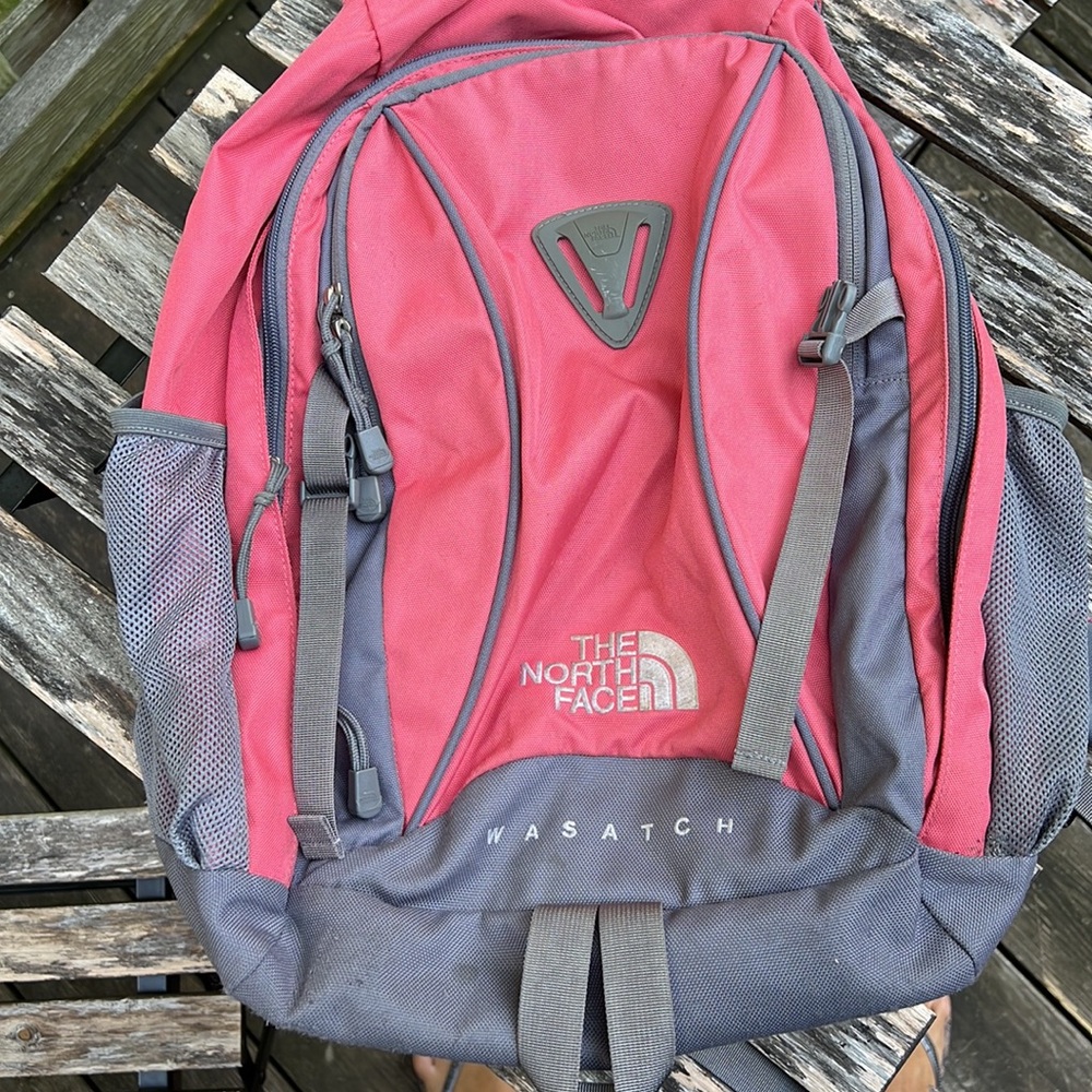 The North face backpack wasatch grey pink salmon orange color used
